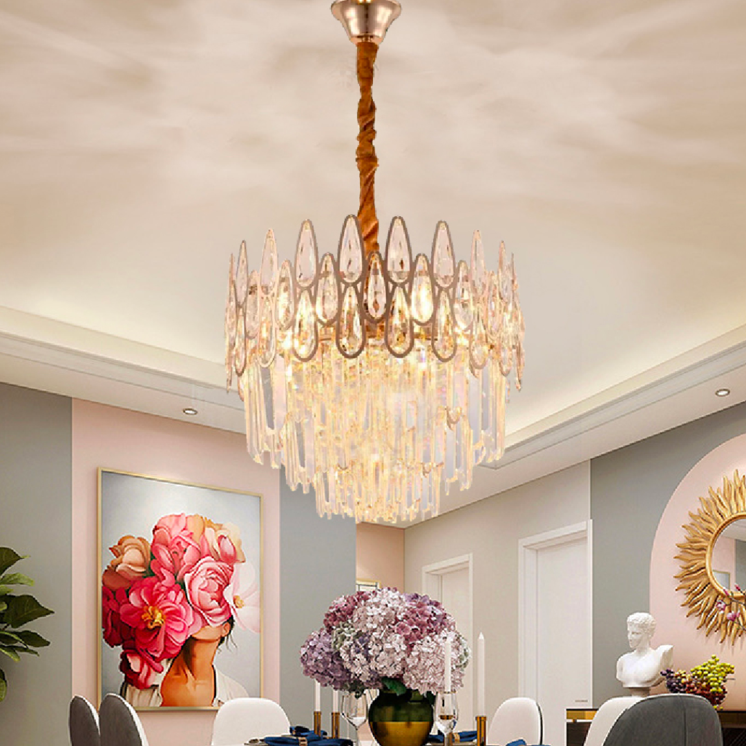 Candelabru Cristal ALHAMBRA Nobile 5x E14, Diametru 40cm, Auriu Lucios, Inaltime Reglabila [1]
