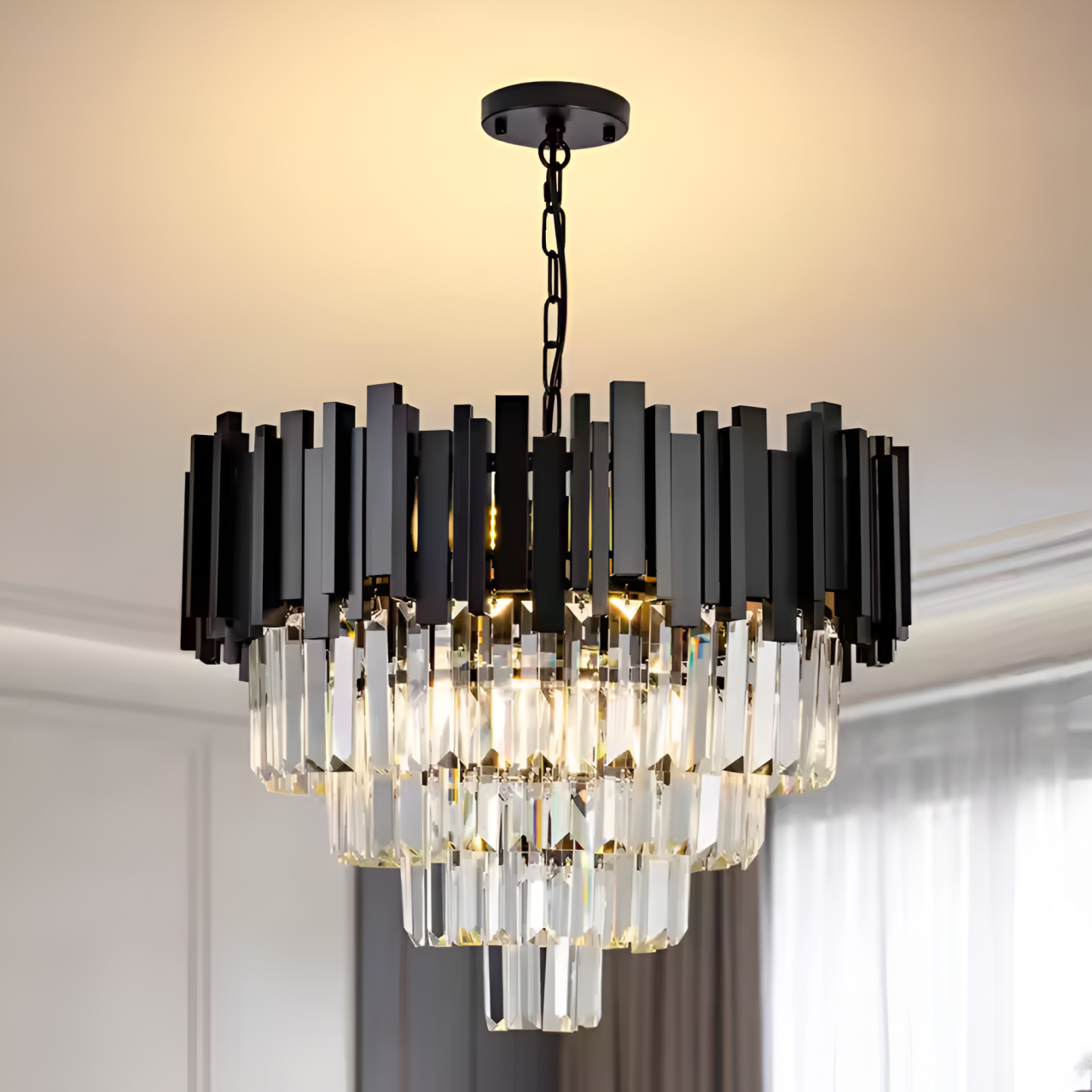 Candelabru Cristal BLOIS Eleganza 8xE14, Diametru 49cm, Negru, Inaltime Reglabila [3]