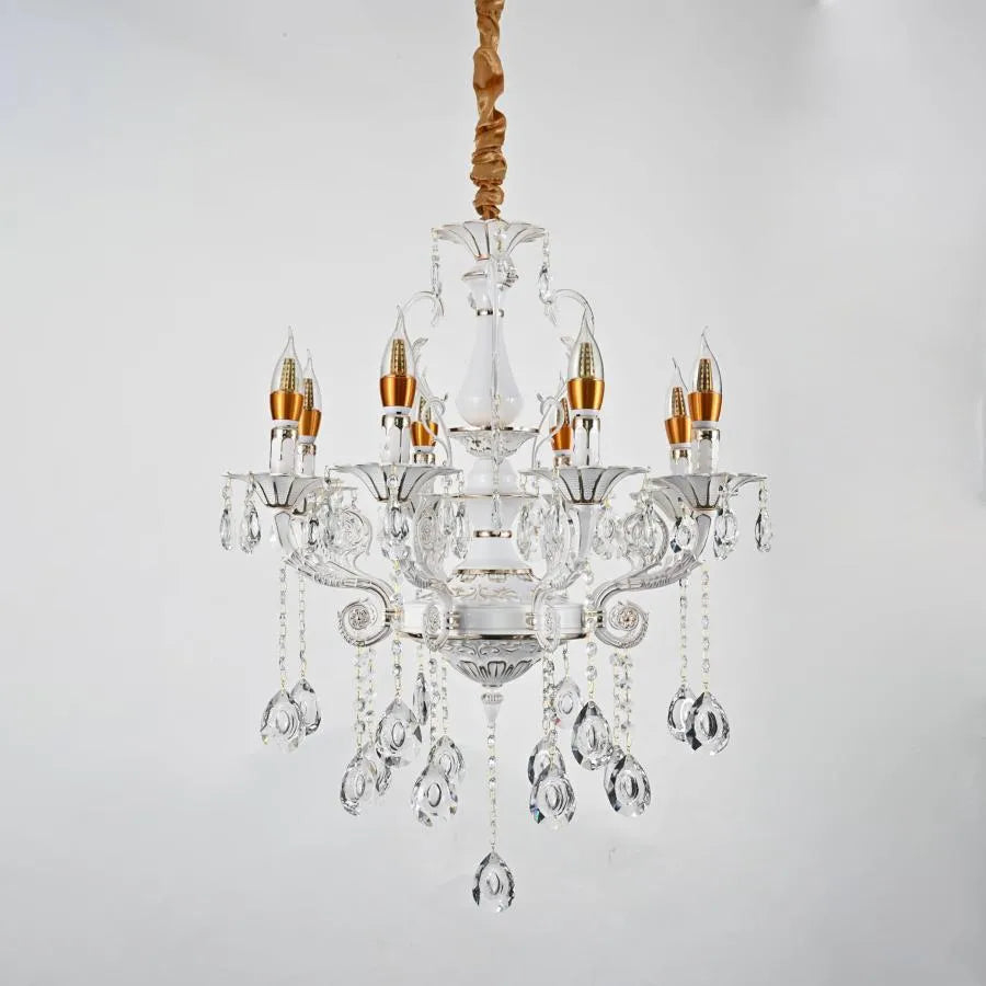 Candelabru Cristal Bruhier 8x E14, Diametru 65cm, Alb cu Auriu, Inaltime Reglabila [2]
