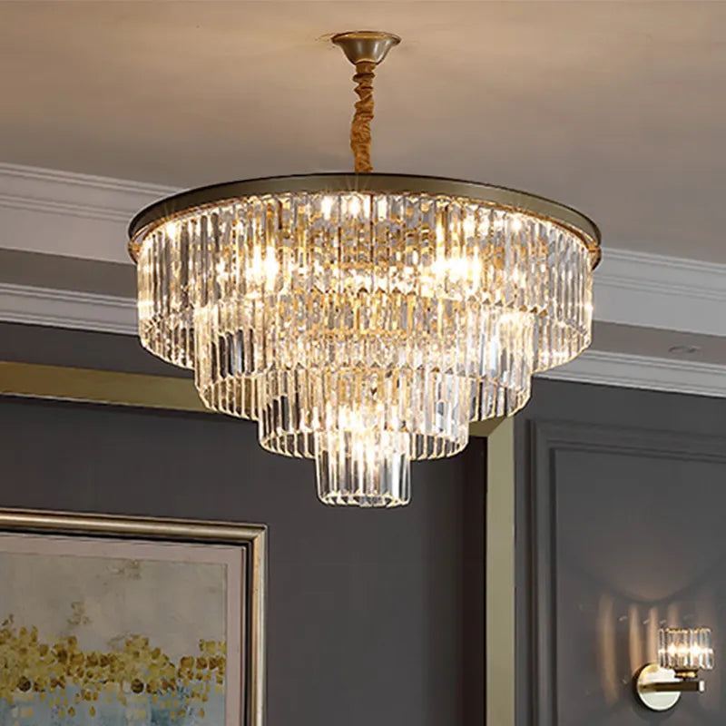 Candelabru Cristal CHAMBORD Eleganza 8xE14, Diametru 48cm, Auriu Mat, Inaltime Reglabila [1]