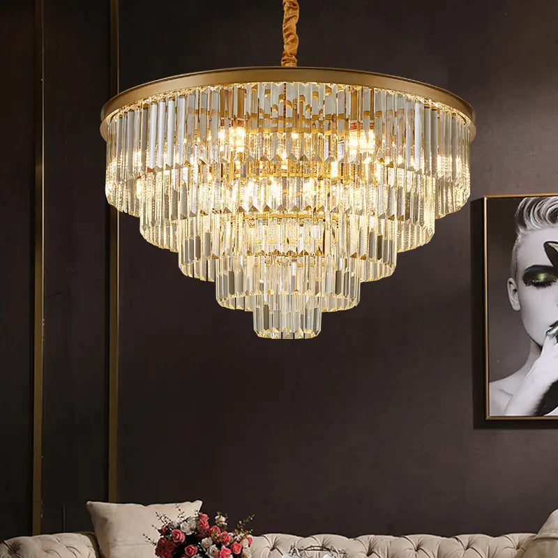 Candelabru Cristal CHAMBORD Nobile 5xE14, Diametru 38cm, Auriu Mat, Inaltime Reglabila [1]