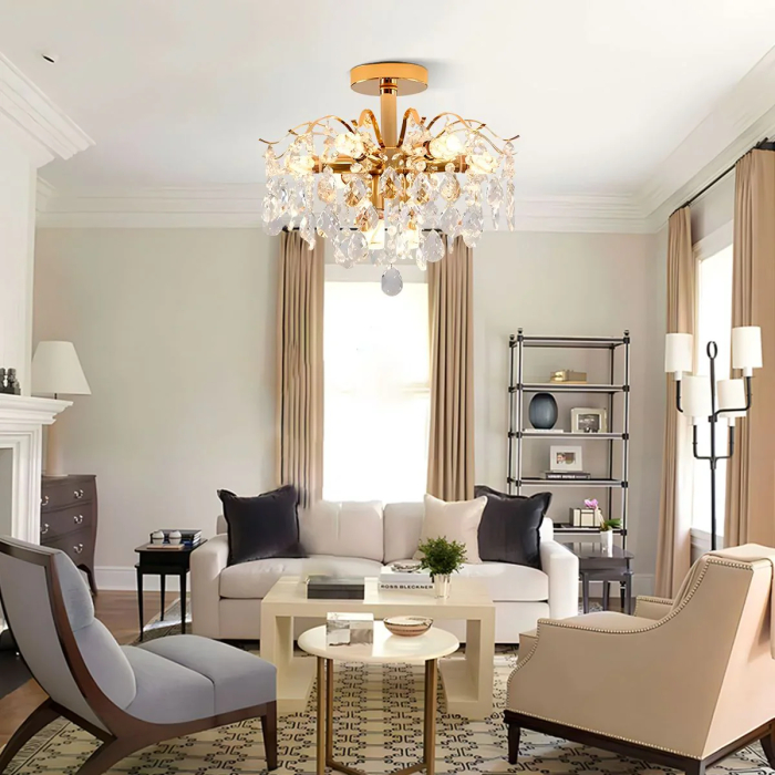 Candelabru cristal auriu 6xE14 45cm design elegant cascada tavan - MEC [4]