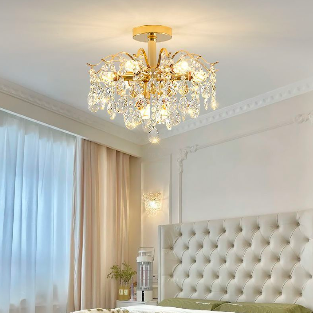 Candelabru Cristal Fiamma, 6x E14, Diametru 45cm, Auriu [1]