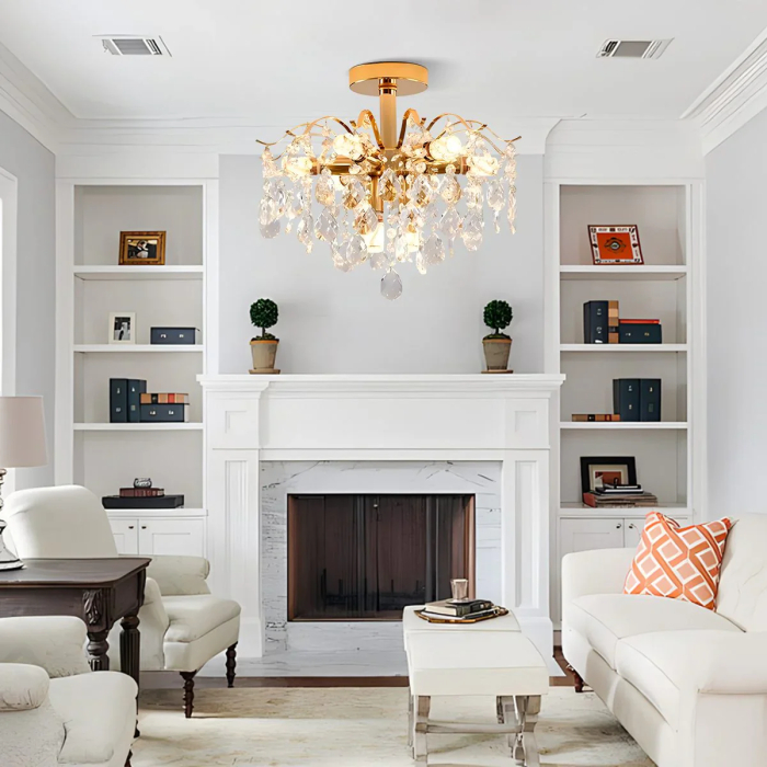 Candelabru cristal auriu 6xE14 45cm design elegant cascada tavan - MEC [3]