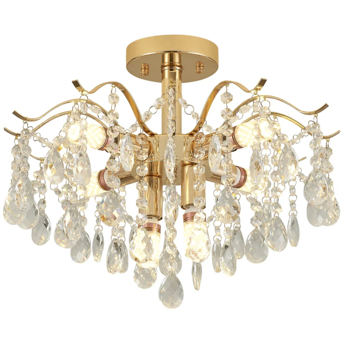 Candelabru cristal auriu 6xE14 45cm design elegant cascada tavan - MEC [8]