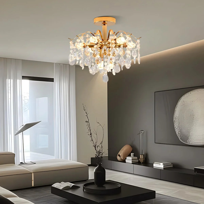 Candelabru cristal auriu 6xE14 45cm design elegant cascada tavan - MEC [9]