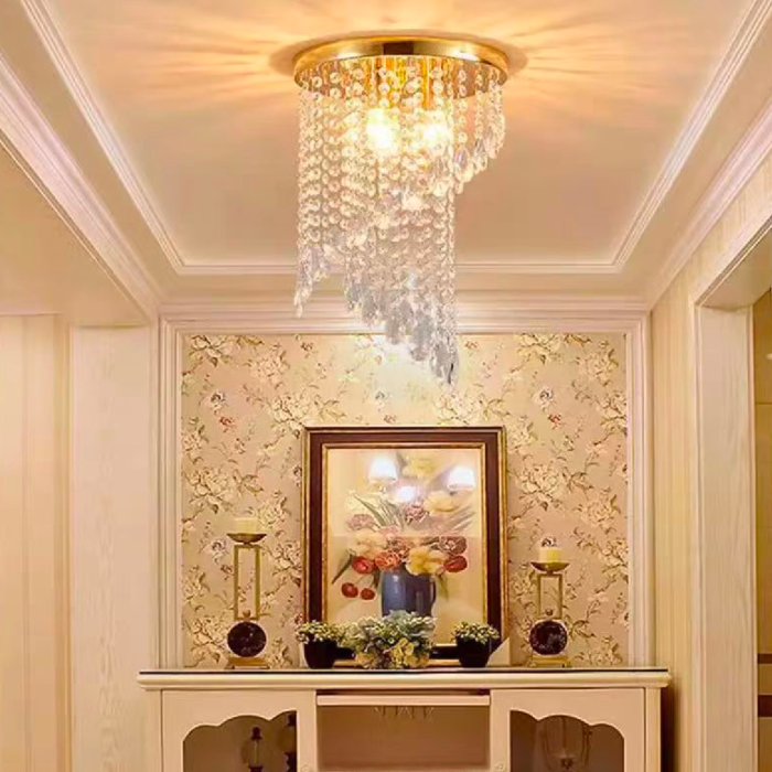 Candelabru Alessandro, design rotund tip cascada, 2 becuri E14, finisaj auriu lucios, 25x35cm [3]