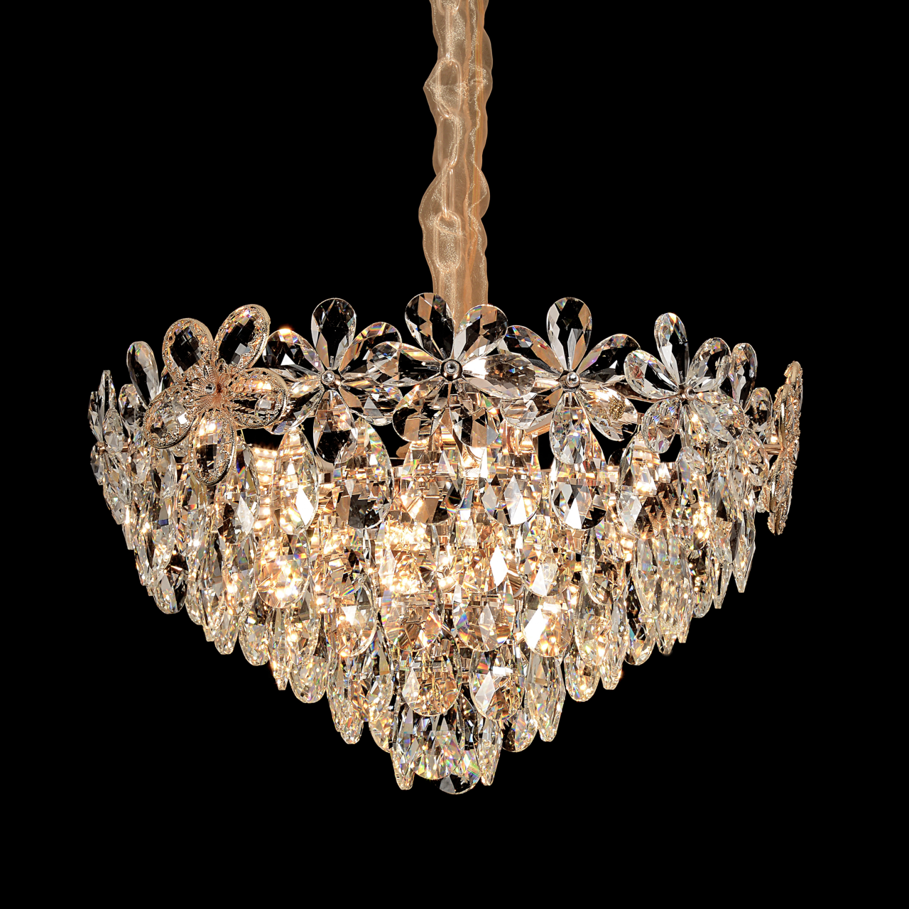 Candelabru Cristal Magno 11xE27, Diametru 60cm, Auriu Lucios si Negru, Inaltime Reglabila [3]