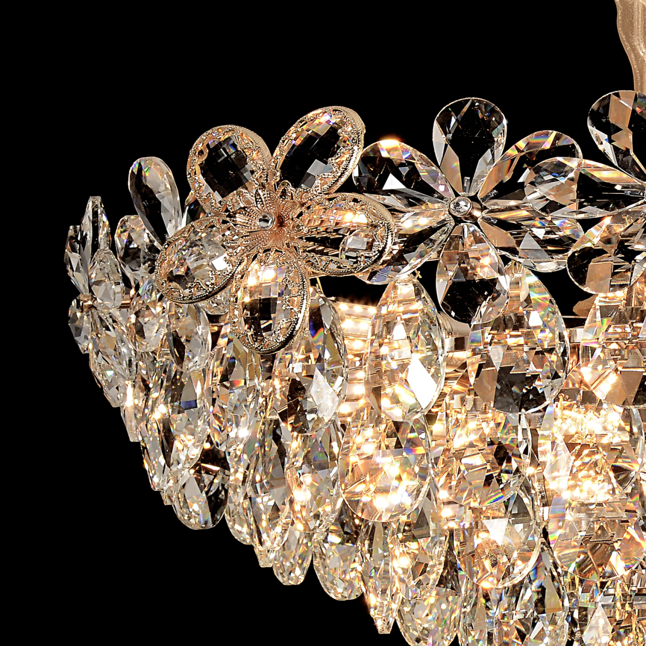 Candelabru Cristal Magno 11xE27, Diametru 60cm, Auriu Lucios si Negru, Inaltime Reglabila [2]