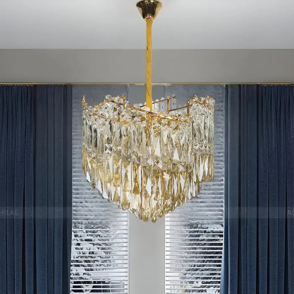 Candelabru Cristal TOPKAPI Petito 3xE27, Diametru 30cm, Auriu Lucios, Inaltime Reglabila [1]