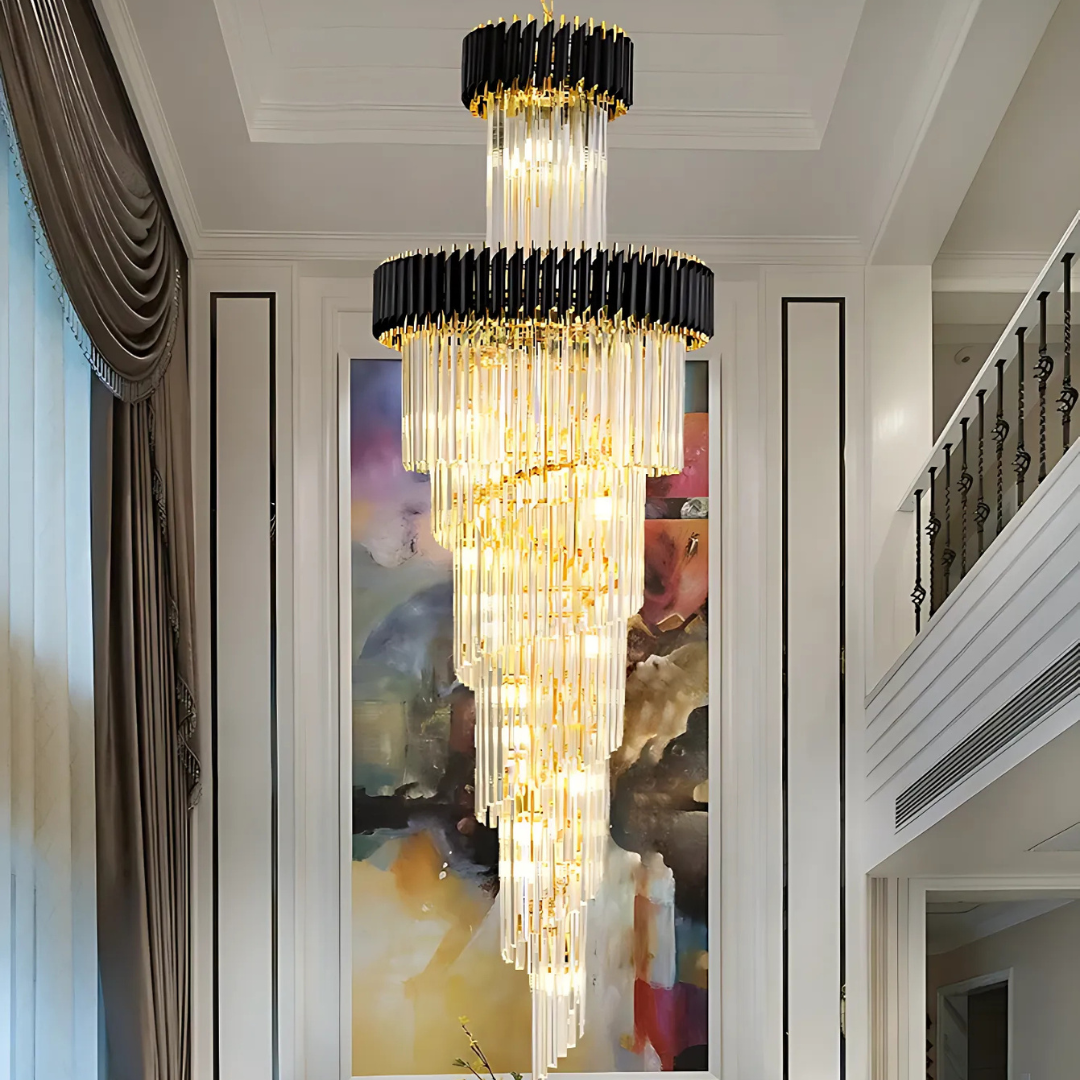 Candelabru Cristal VERSAILLES Ascendere 27xE14, Diametru 60cm, Auriu Lucios si Negru, Inaltime Reglabila [1]