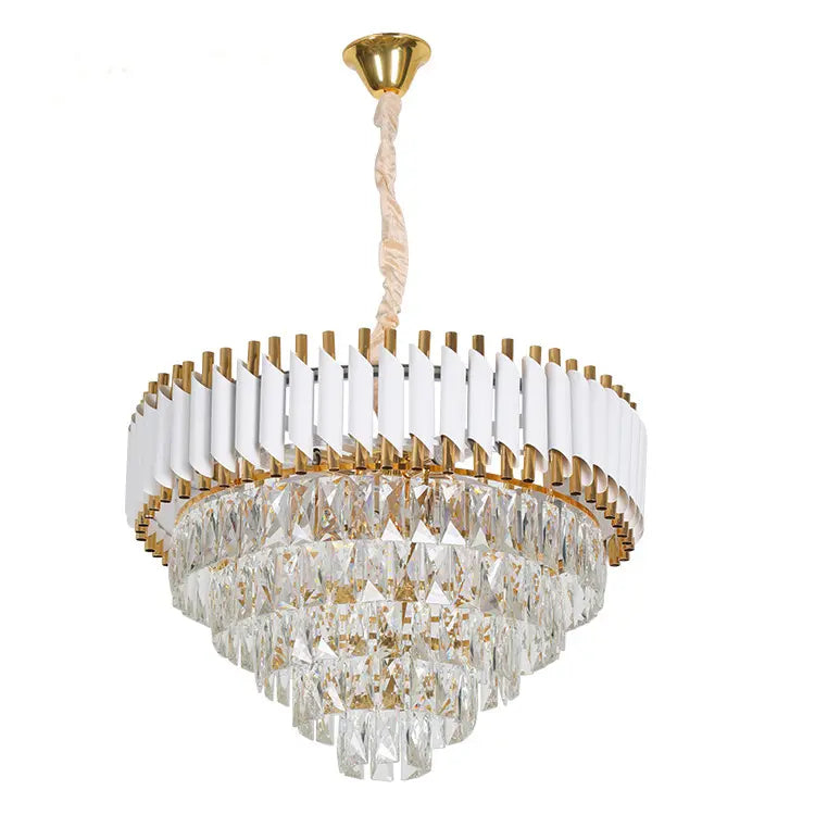 Candelabru Cristal VERSAILLES Eleganza 7x E14, Diametru 49cm, Auriu Lucios si Alb, Inaltime Reglabila [3]