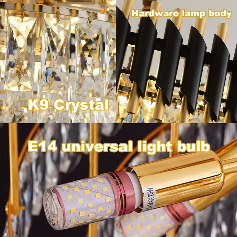 Candelabru Cristal VERSAILLES Eleganza 7x E14, Diametru 49cm, Auriu Lucios si Negru, Inaltime Reglabila [4]