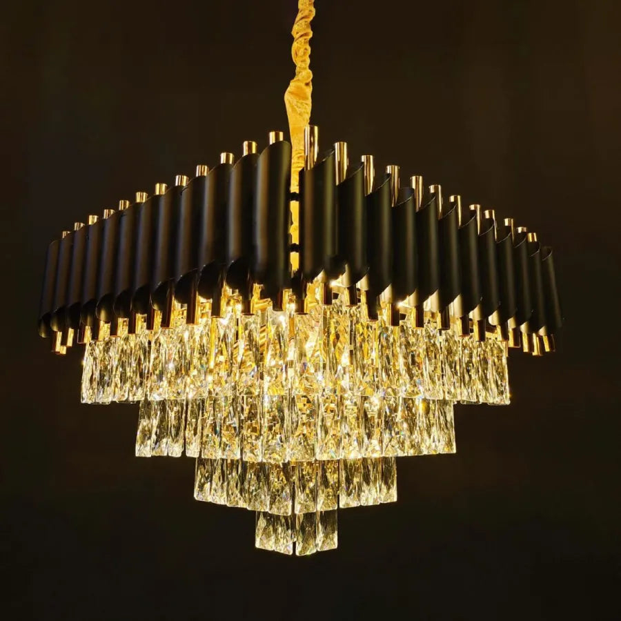 Candelabru Cristal VERSAILLES Eleganza 7x E14, Diametru 49cm, Auriu Lucios si Negru, Inaltime Reglabila [1]