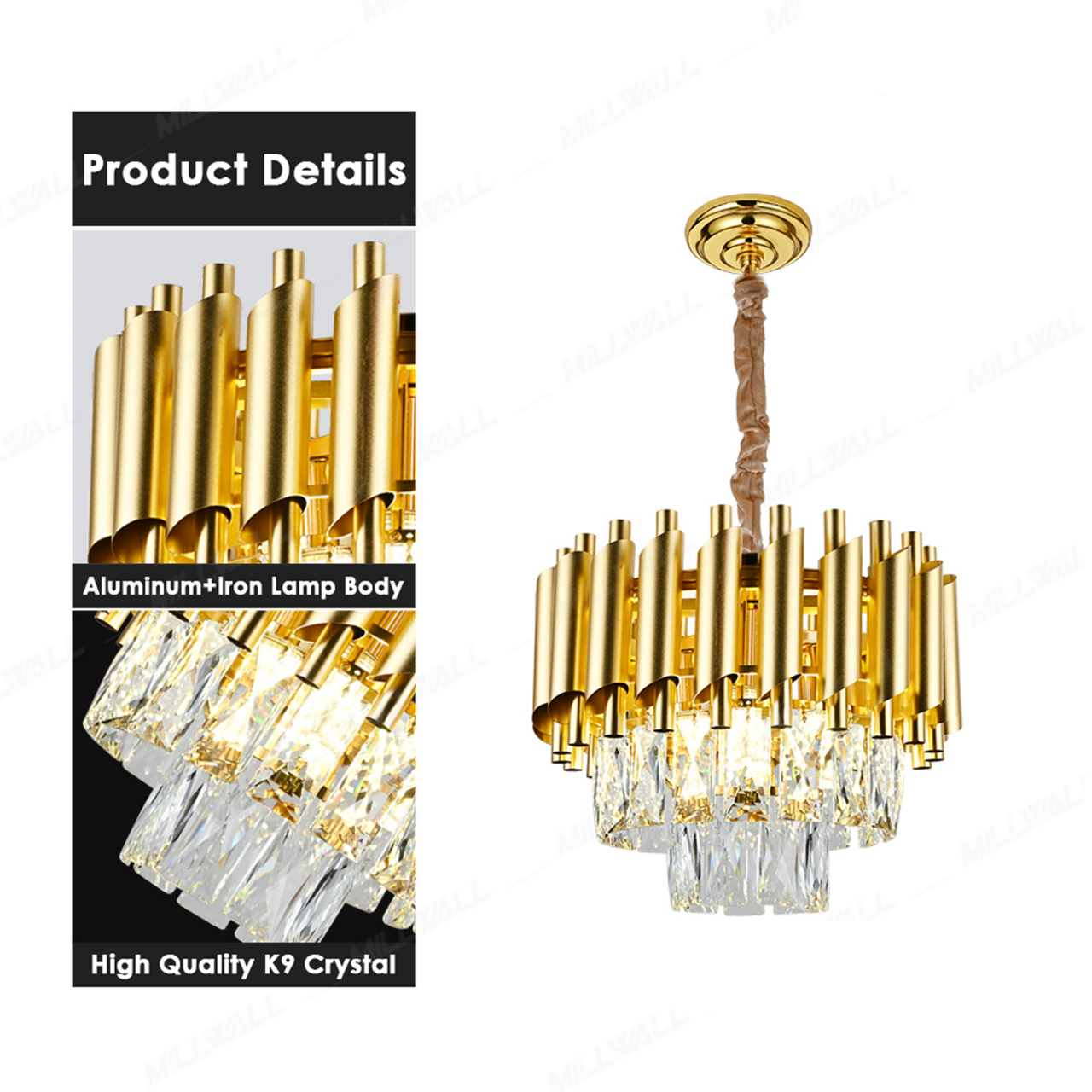 Candelabru Cristal VERSAILLES Petito 3xE14, Diametru 30cm, Auriu, Inaltime Reglabila [4]