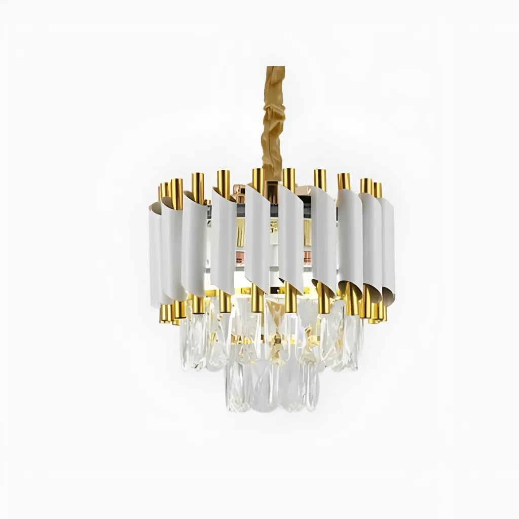 Candelabru Cristal VERSAILLES Petito 3xE14, Diametru 30cm, Auriu Lucios si Alb, Inaltime Reglabila [1]