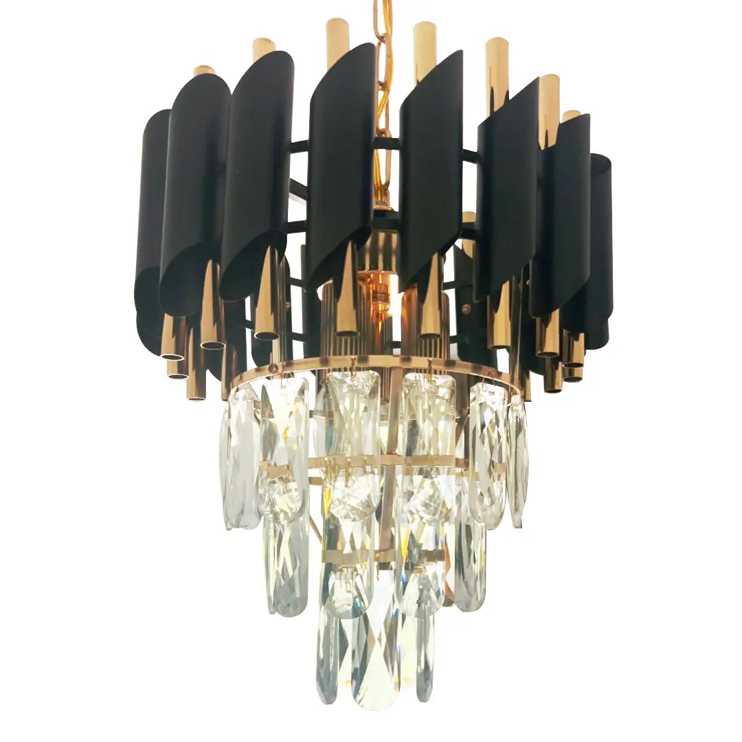 Candelabru Cristal VERSAILLES Petito 3xE14, Diametru 30cm, Auriu Lucios si Negru, Inaltime Reglabila [4]