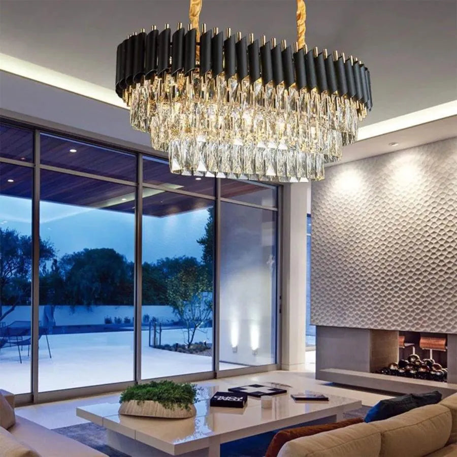 Candelabru Cristal VERSAILLES Regalis 10x E14, Diametru 80cm, Auriu Lucios si Negru, Inaltime Reglabila [2]