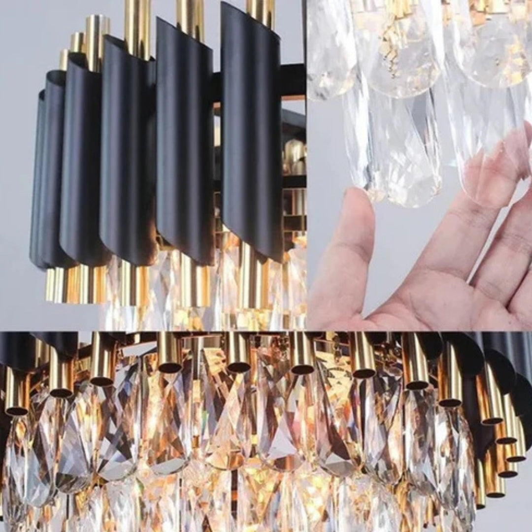 Candelabru Cristal VERSAILLES Supremo 12xE14, Diametru 80cm, Auriu Lucios si Negru, Inaltime Reglabila [2]