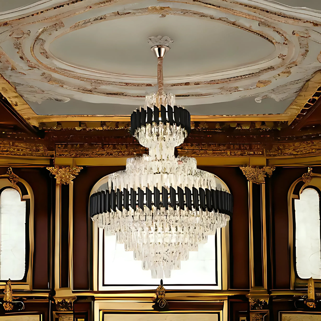 Candelabru Cristal VERSAILLES Supremo Reale E14, 80cm x 110cm, Auriu Lucios si Negru, Inaltime Reglabila [2]