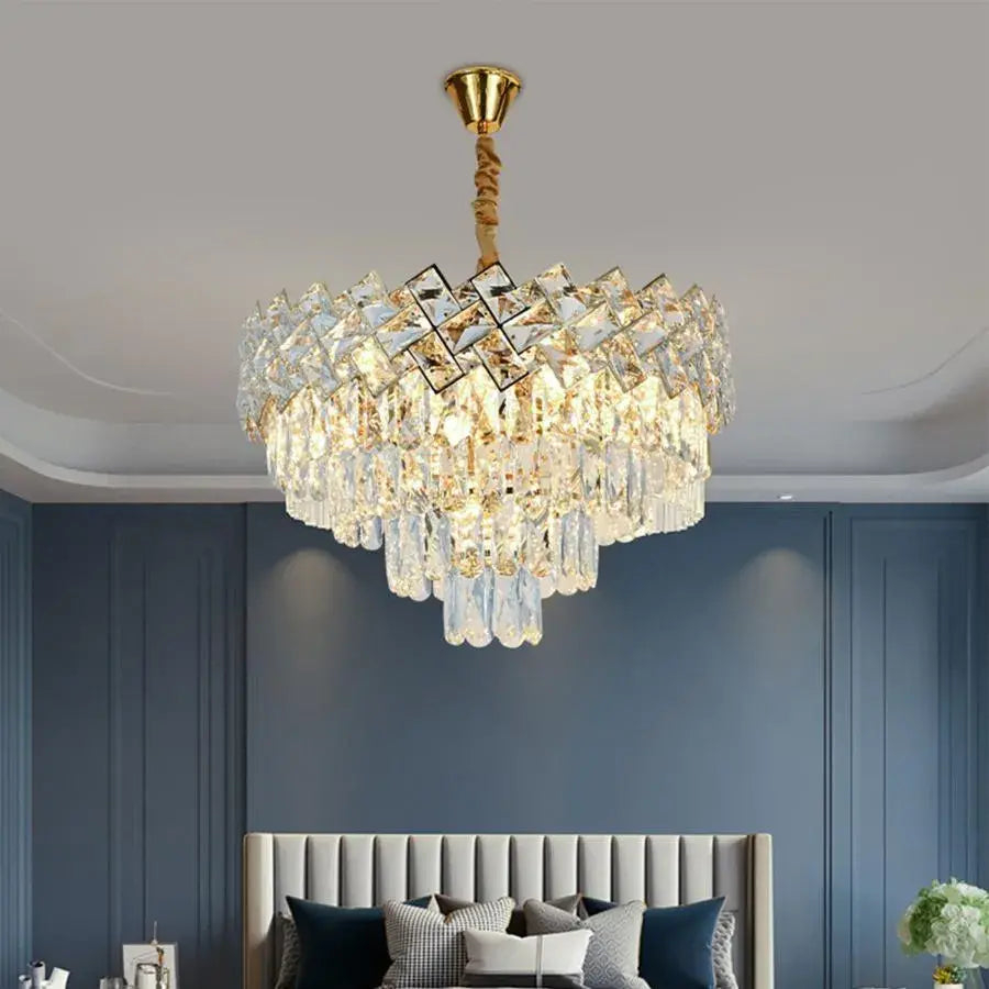 Candelabru Cristal WINDSOR Eleganza 8x E14, Diametru 49cm, Auriu Lucios, Inaltime Reglabila [1]
