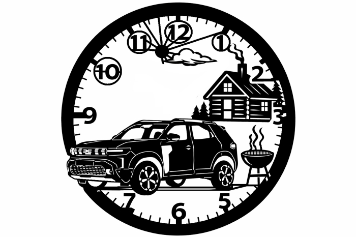 Ceas Decorativ Dacia Duster Adventure din Lemn Taiat Laser – Decor Auto Cabana si Camping [2]