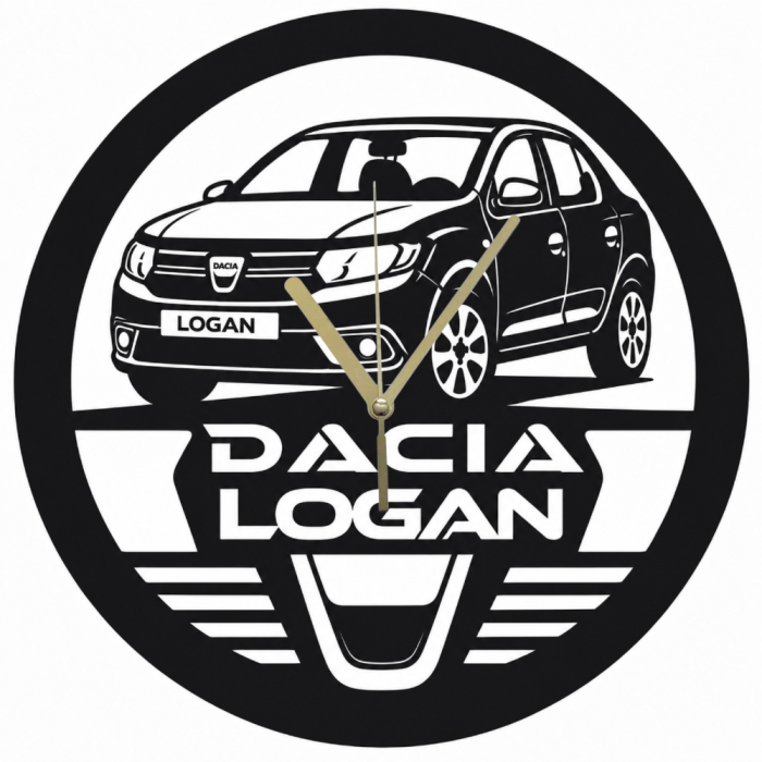 Ceas Decorativ Dacia Logan din Lemn Taiat Laser – Negru Mat | Cadou Pasionati Auto [2]