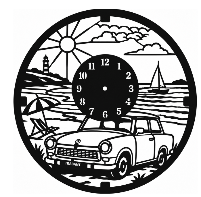 Ceas Decorativ Trabant Retro din Lemn Taiat Laser – Decor Auto Vintage de Vara [3]