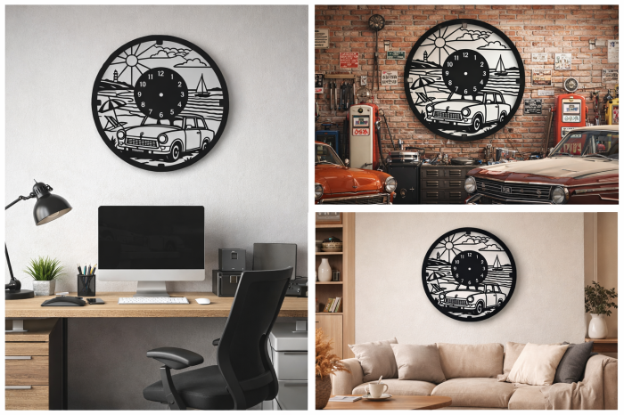 Ceas Decorativ Trabant Retro din Lemn Taiat Laser – Decor Auto Vintage de Vara [4]