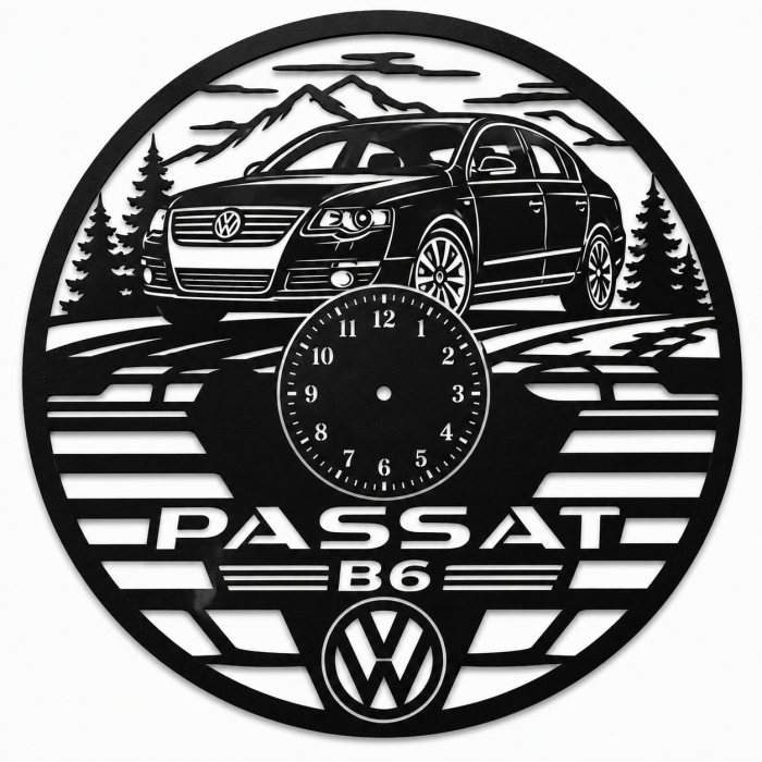 Ceas Decorativ VW Passat B6 din Lemn Tăiat Laser – Negru Mat | Cadou Pasionați Volkswagen [2]