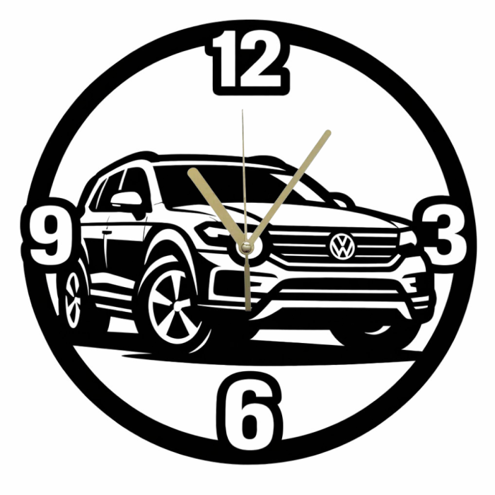 Ceas Decorativ VW Touareg din Lemn 4mm  – Negru Mat | Pasionati Volkswagen [2]
