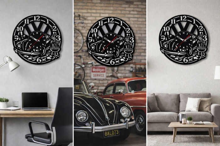 Ceas VW Beetle Retro din Lemn Taiat Laser – Decor Vintage Auto pentru Pasionati Volkswagen [1]