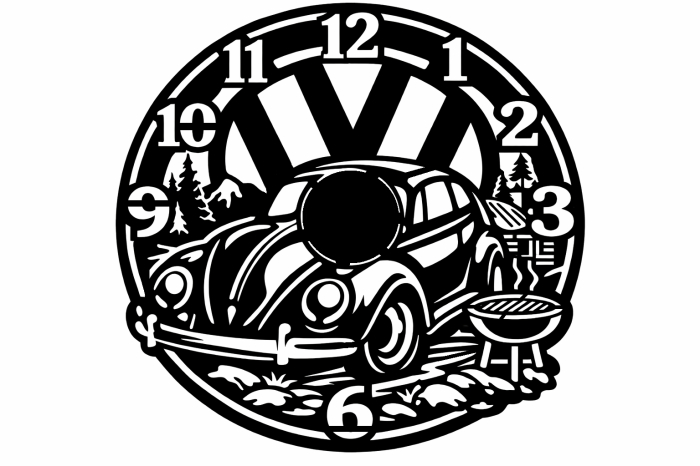Ceas VW Beetle Retro din Lemn Taiat Laser – Decor Vintage Auto pentru Pasionati Volkswagen [2]