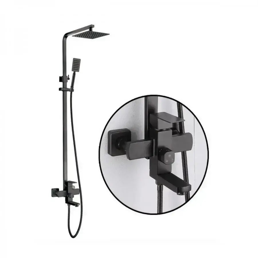 Coloana de dus, Inox, Para Patrata, Efect Ploaie, 3 Functii, Montare Pe Perete, Negru Satin, Accesorii Incluse, HS007 [2]