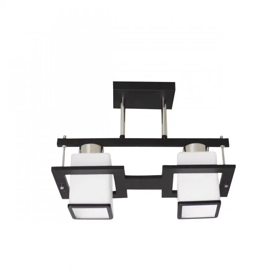 Lustra Clasica Aramis cu Lemn Abajur Patrat 2X E27 Alb Negru [2]