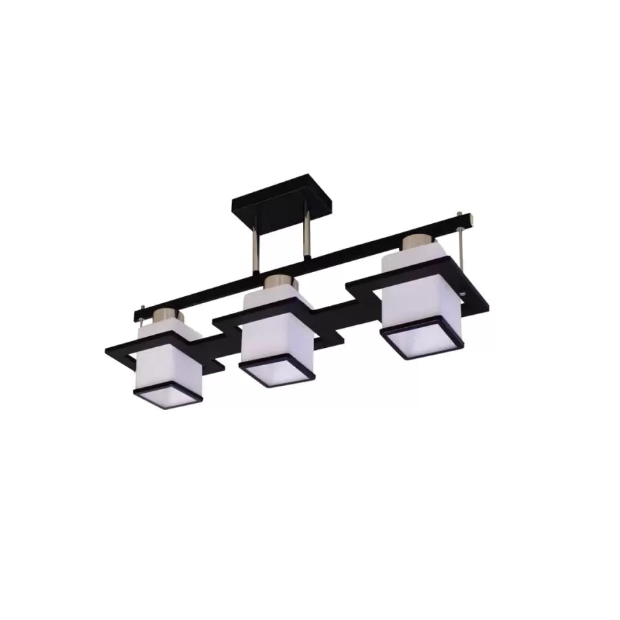 Lustra Clasica Aramis cu Lemn Abajur Patrat 3 X Dulie E27 Alb Negru [3]