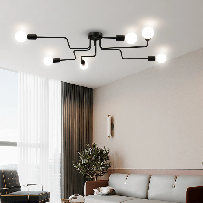 Lustra E27, Alessandro, geometrică, negru mat, 6 brate, 75x15cm [5]