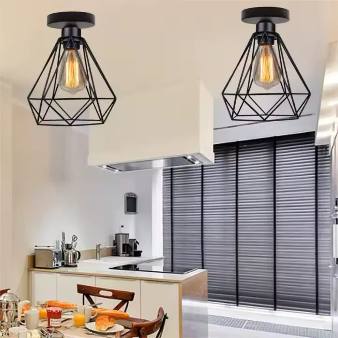 Lustra cu abajur tip diamant, E27, design negru mat [3]