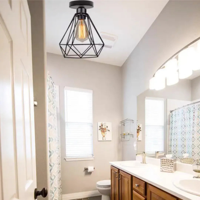 Lustra cu abajur tip diamant, E27, design negru mat [5]