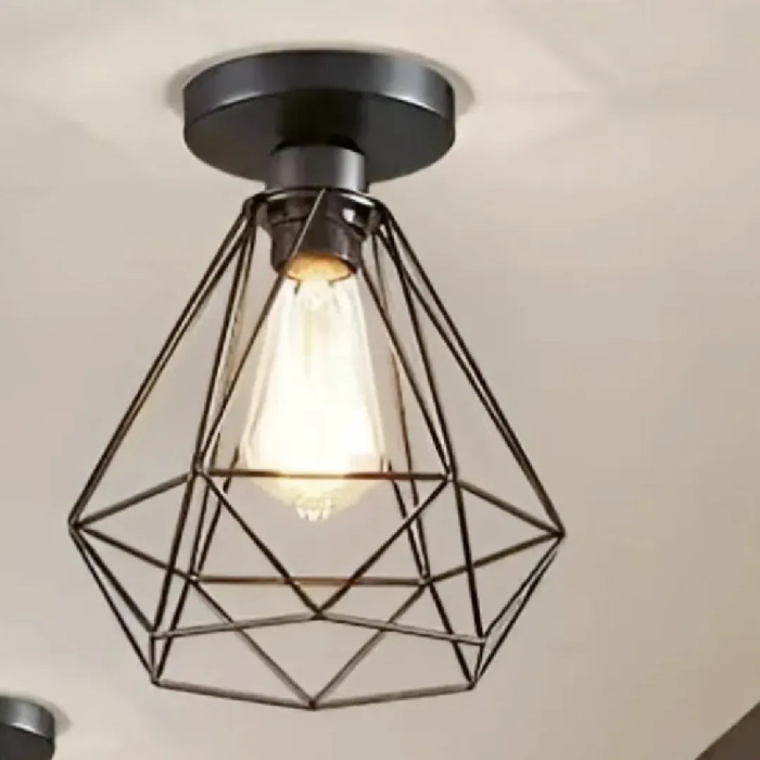 Lustra cu abajur tip diamant, E27, design negru mat [6]