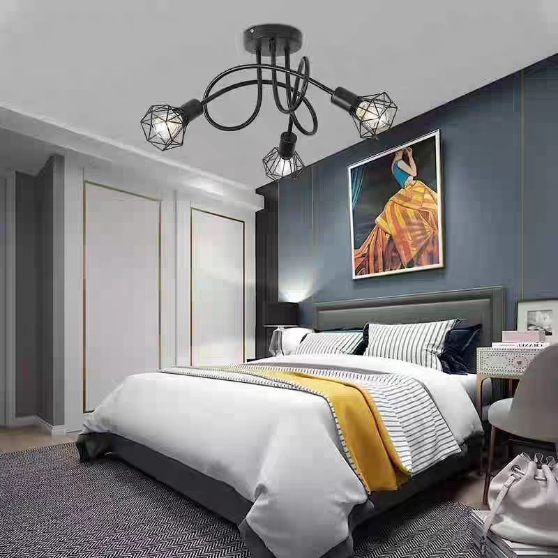 Lustra decorativa cu 3 socluri E27, structura metalica neagra, stil modern industrial [4]