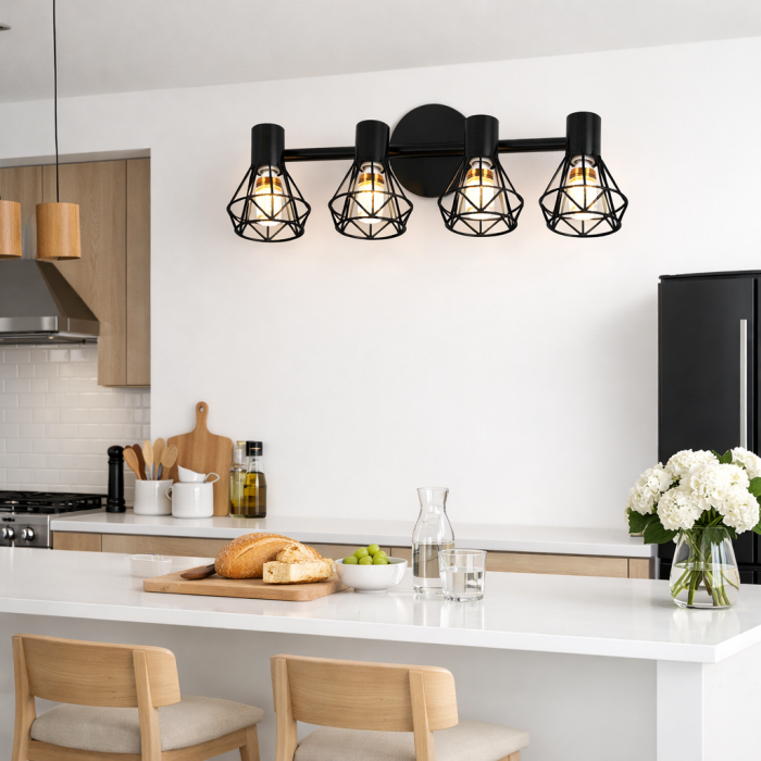 Lustră DIAMOND Negru cu 4 Abajururi Tip Diamant, E14, Design Modern pentru Hol, Living sau Dormitor [3]