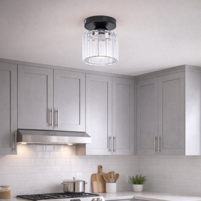 Lustra Eleganza MEC – Design Clasic cu Abajur Sticla, Negru [2]