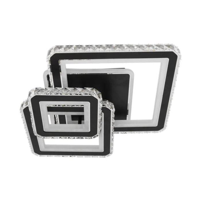 Lustra LED 154W cu telecomanda si cristale, design modern 3 patrate, lumina reglabila rece calda neutra si RGB, finisaj negru crom lucios [5]