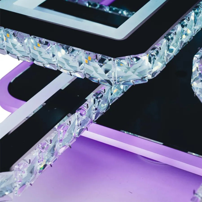 Lustra LED 240W cu 8 patrate si cristale, lumina RGB rece calda neutra, dimabila cu telecomanda, design modern negru crom lucios [7]