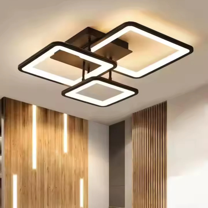 Lustra LED 3 cadre geometrice reglaj lumina telecomanda negru 46W [8]