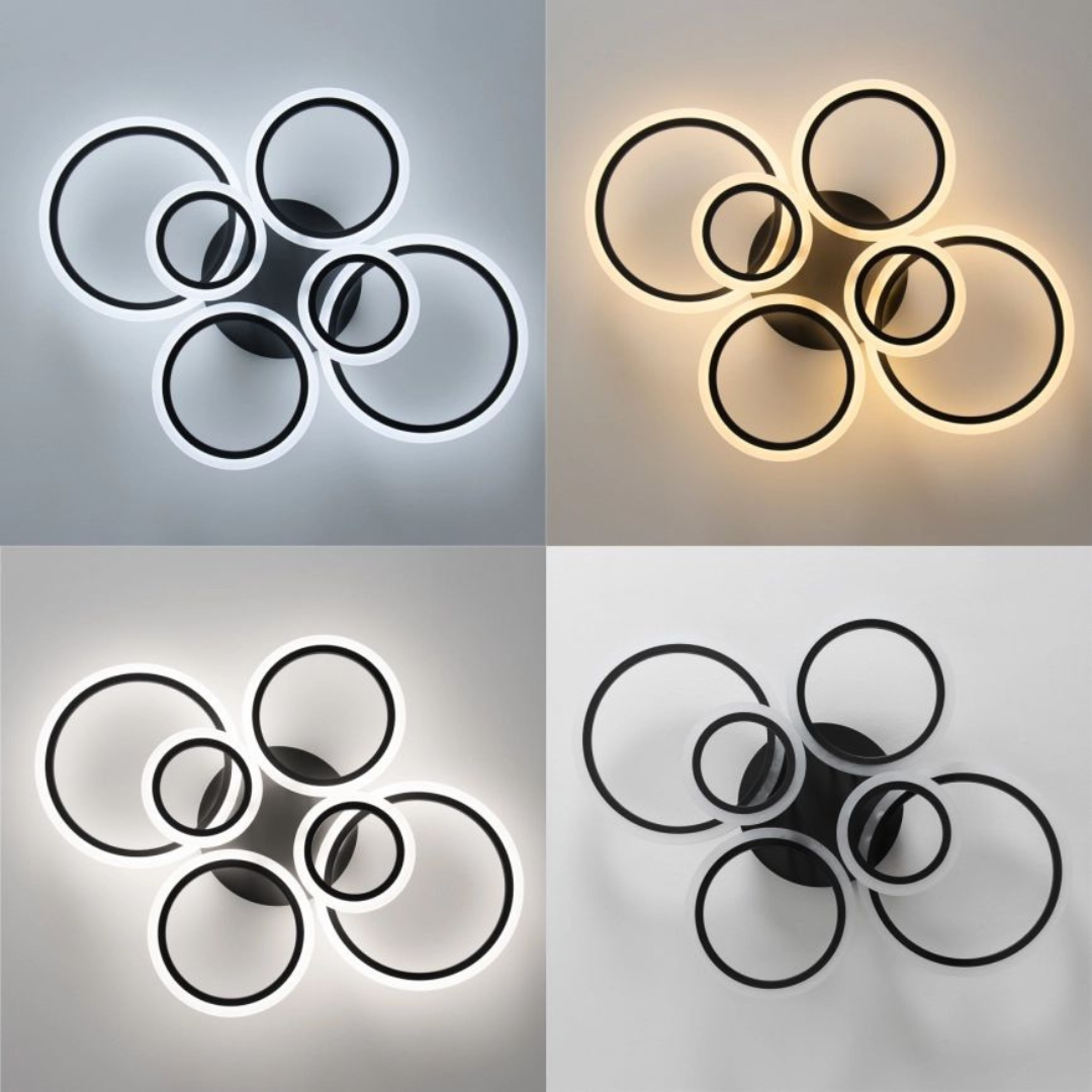 Lustra LED, 6 Cercuri, Dimabila, cu Telecomanda, 140 W, Negru, Lumina Rece/Calda/Neutra [7]