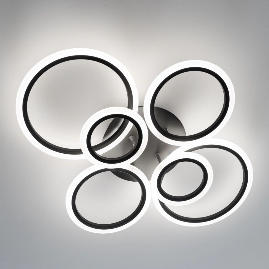 Lustra LED, 6 Cercuri, Dimabila, cu Telecomanda, 140 W, Negru, Lumina Rece/Calda/Neutra [9]