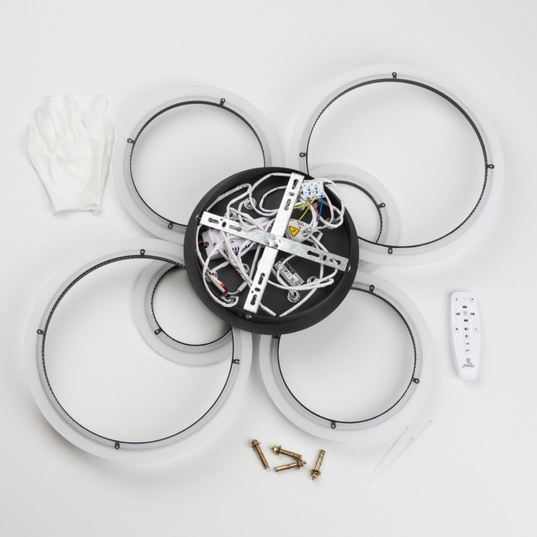 Lustra LED, 6 Cercuri, Dimabila, cu Telecomanda, 140 W, Negru, Lumina Rece/Calda/Neutra [6]