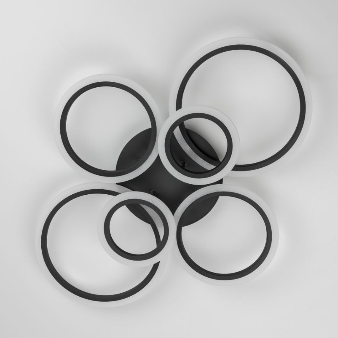 Lustra LED, 6 Cercuri, Dimabila, cu Telecomanda, 140 W, Negru, Lumina Rece/Calda/Neutra [5]